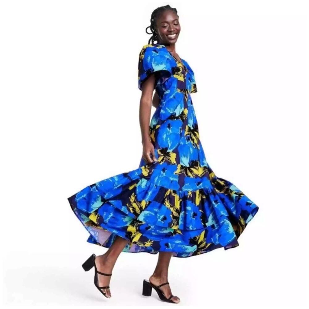 Christopher John Rogers x Target  2 ruffle sleeve floral v-neck maxi tier dress - Picture 2 of 9